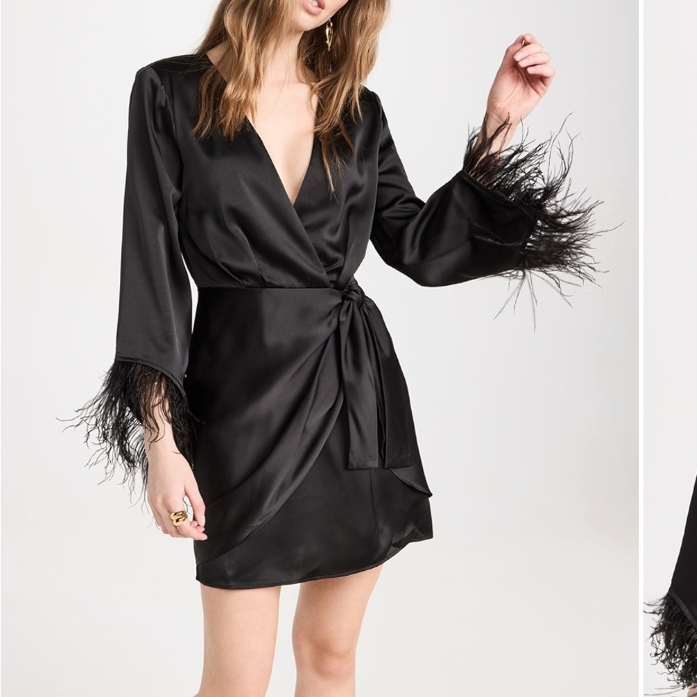 Wayf Black Feather Trim Robe